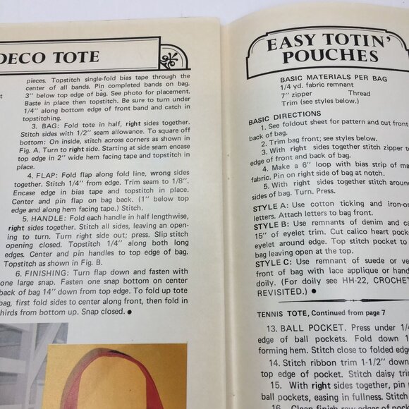 Craft Course Easy to Sew Bags & Totes Instructions 21 Original Styles Purse Book - Picture 10 of 12